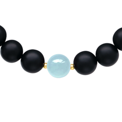 Βραχιόλι με Κ14 χρυσό κούμπωμα, Black Agate και Aqua - F125300AQ