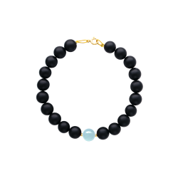 Βραχιόλι με Κ14 χρυσό κούμπωμα, Black Agate και Aqua - F125300AQ