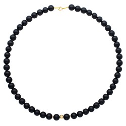 Κολιέ με Κ14 χρυσό κούμπωμα, Black Agate και χρυσά στοιχεία - F125301