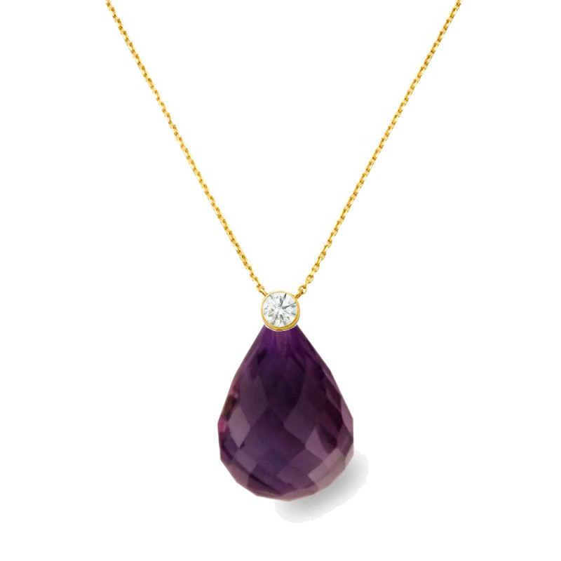 Κολιέ με Κ14 χρυσή αλυσίδα, με ημιπολύμο λίθο AMETHYST και ζιργκόν - F124570AM