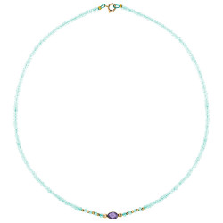 Κολιέ με Κ14 χρυσά στοιχεία, aqua και amethyst - F124142A