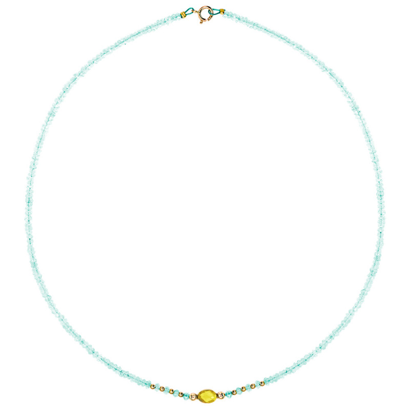 Κολιέ με Κ14 χρυσά στοιχεία, aqua και citrine - F124142C