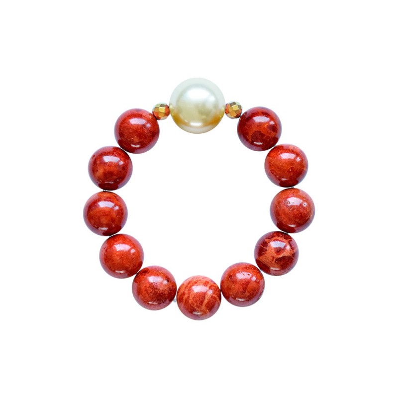 Βραχιόλι με Coral, Hematite και Shell Pearl - M123343D