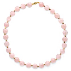 Κολιέ με Κ14 χρυσό κούμπωμα, Rose Quartz και Hematite - M123603