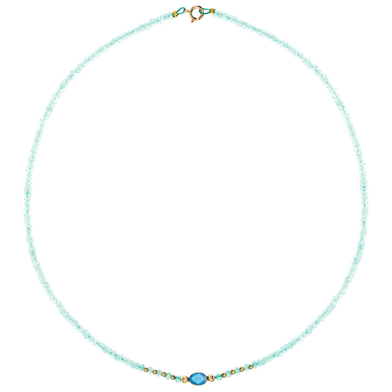 Κολιέ με Κ14 χρυσά στοιχεία, aqua και blue topaz - F124142