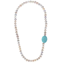 Κολιέ με πολύχρωμα μαργαριτάρια Fresh Water Pearl και Lava - F124283MLB