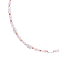 Κολιέ με μαργαριτάρια, rose quartz και hematite και ασημένιο κούμπωμα 925 - F124389