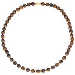 Κολιέ με tiger eye, αιματίτη και ασημένιο 925 επιχρυσωμένο κούμπωμα - F124505