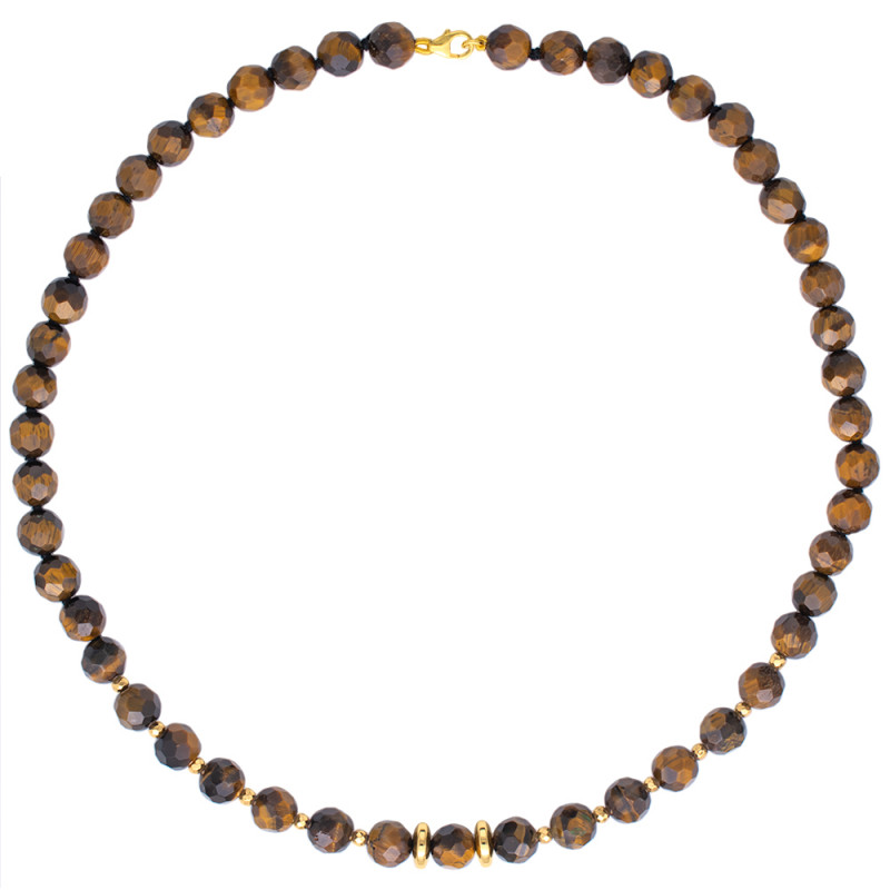 Κολιέ με tiger eye, αιματίτη και ασημένιο 925 επιχρυσωμένο κούμπωμα - F124505