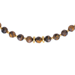 Κολιέ με tiger eye, αιματίτη και ασημένιο 925 επιχρυσωμένο κούμπωμα - F124505