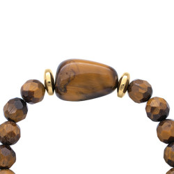 Βραχιόλι με ημιπολύτιμο λίθο tiger eye και αιματίτη χρυσού χρωματισμού - F124506