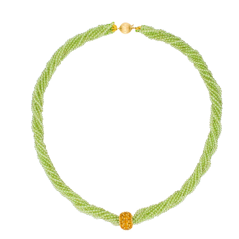 Κολιέ με χρυσά στοιχεία Κ18, Peridot και Citrine - F125064